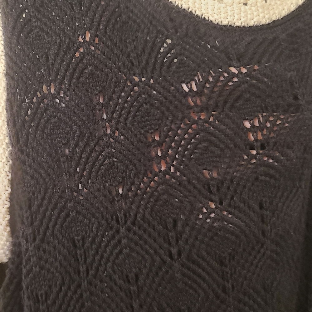 Nine West Black Maxi Dress with White Trim and Rope Belt Crocheted - Picture 7 of 7